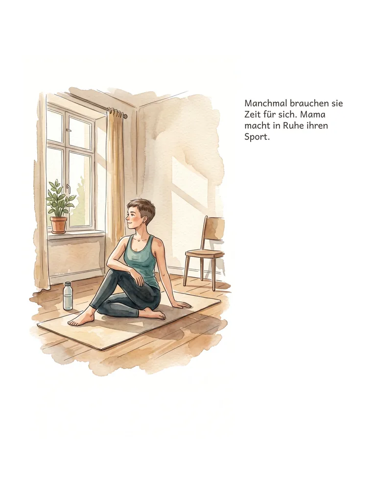 Manchmal brauchen sie Zeit für sich. Mama macht in Ruhe ihren Sport.