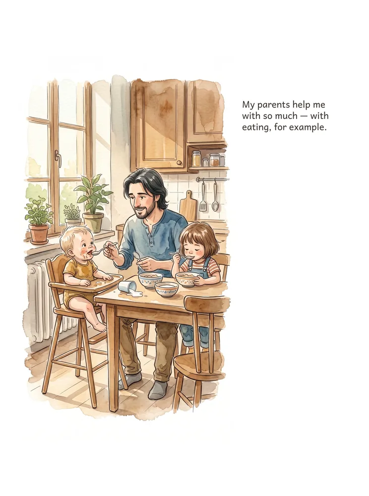 My parents help me with so much — with eating, for example.